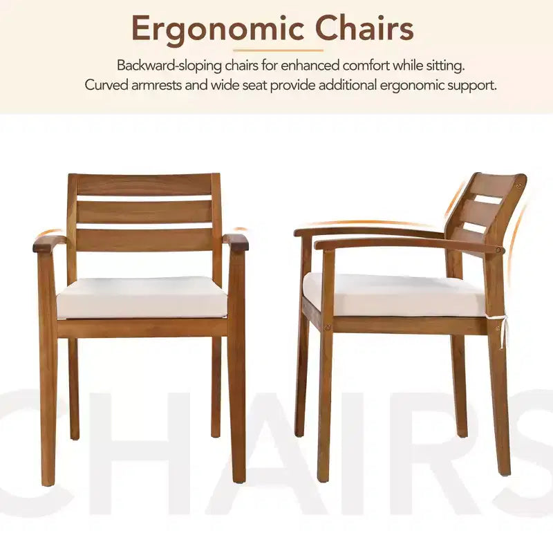 GDFStudio Murray Modern Farmhouse 7-Piece Acacia Wood Outdoor Dining Set with Table, Bench and Cushioned Chairs