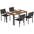 Outsunny Outdoor Dining Set for 4, 59 Rectangle Acacia Wood Outdoor Table and 352 LBS Stackable Chairs, Patio Set for Garden, Backyard, Deck, Teak