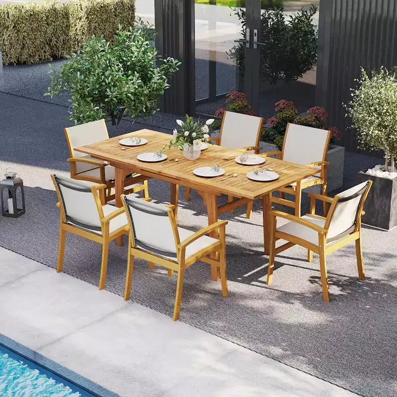 Costway 9PCS Acacia Wood Outdoor Dining Set with 1.97 Umbrella Hole for Backyard, Garden