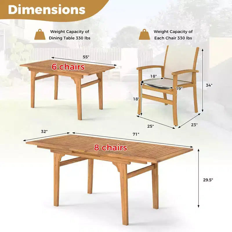 Costway 9PCS Acacia Wood Outdoor Dining Set with 1.97 Umbrella Hole for Backyard, Garden