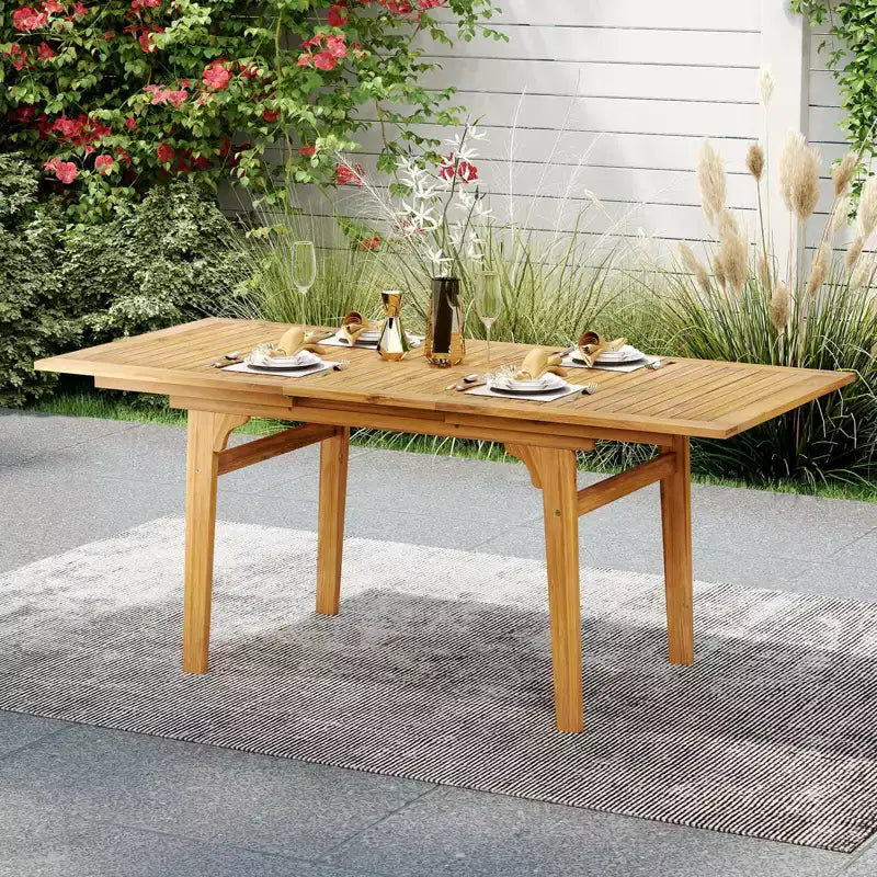 Costway 9PCS Acacia Wood Outdoor Dining Set with 1.97 Umbrella Hole for Backyard, Garden
