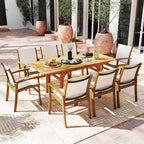 Costway 9PCS Acacia Wood Outdoor Dining Set with 1.97 Umbrella Hole for Backyard, Garden