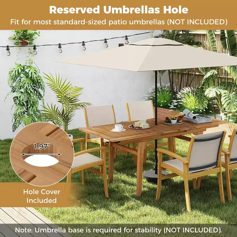 Costway 9PCS Acacia Wood Outdoor Dining Set with 1.97 Umbrella Hole for Backyard, Garden