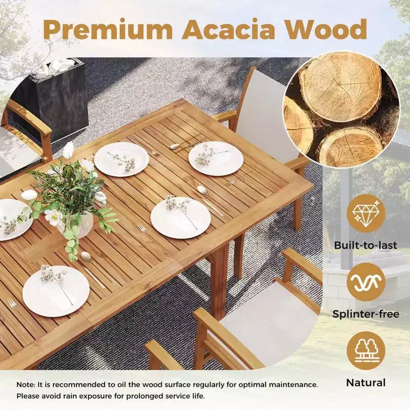 Costway 9PCS Acacia Wood Outdoor Dining Set with 1.97 Umbrella Hole for Backyard, Garden