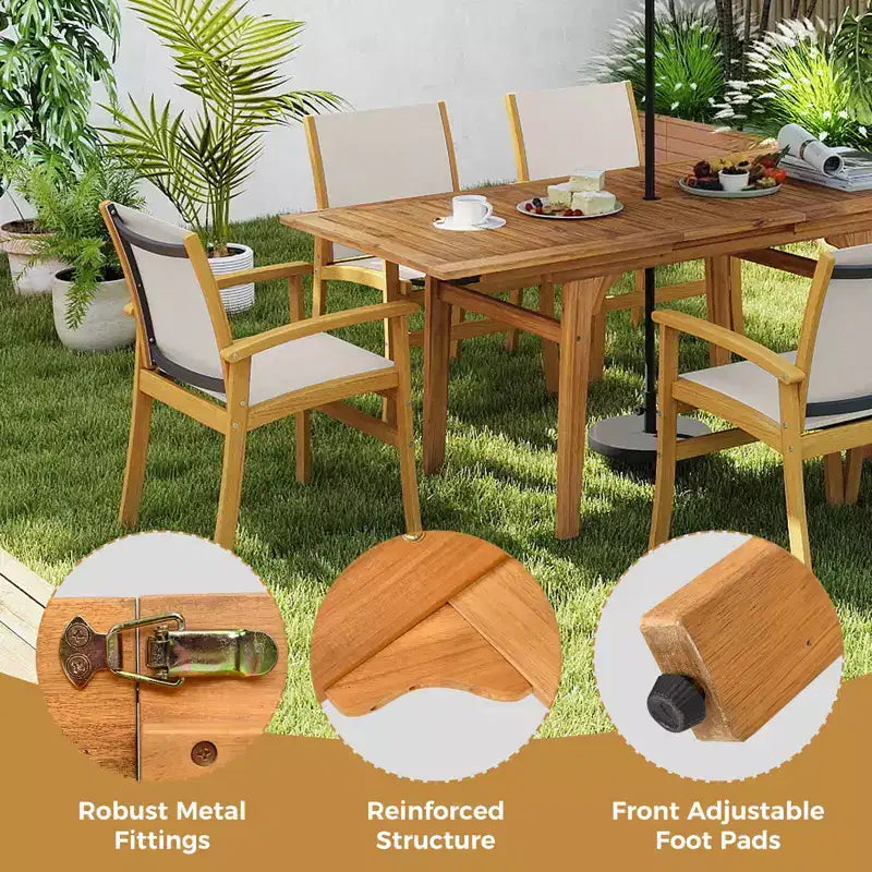 Costway 9PCS Acacia Wood Outdoor Dining Set with 1.97 Umbrella Hole for Backyard, Garden