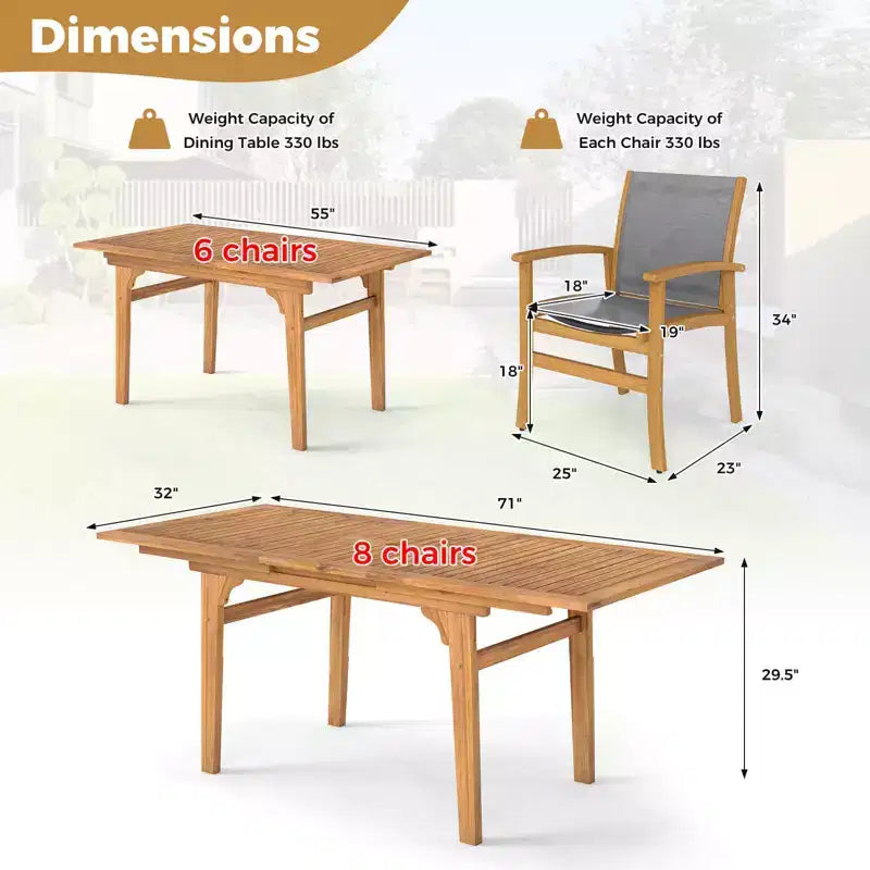 Costway 9PCS Acacia Wood Outdoor Dining Set with 1.97 Umbrella Hole for Backyard, Garden