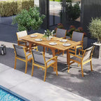 Costway 9PCS Acacia Wood Outdoor Dining Set with 1.97 Umbrella Hole for Backyard, Garden