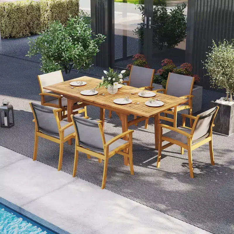 Costway 9PCS Acacia Wood Outdoor Dining Set with 1.97 Umbrella Hole for Backyard, Garden