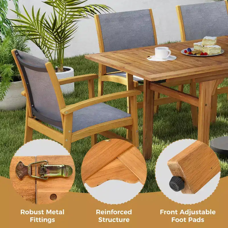 Costway 9PCS Acacia Wood Outdoor Dining Set with 1.97 Umbrella Hole for Backyard, Garden