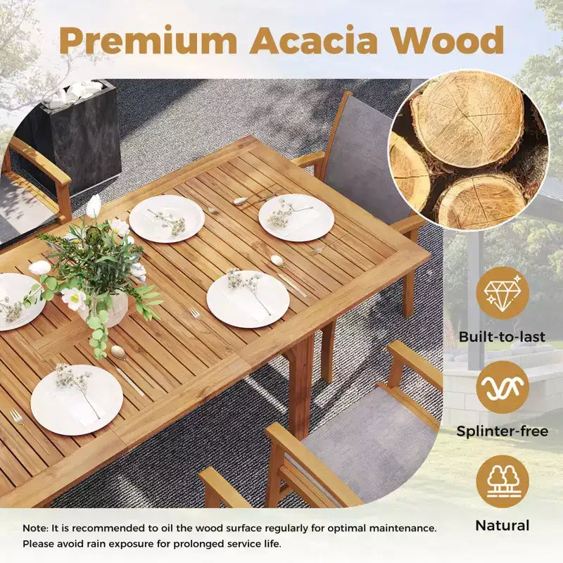 Costway 9PCS Acacia Wood Outdoor Dining Set with 1.97 Umbrella Hole for Backyard, Garden