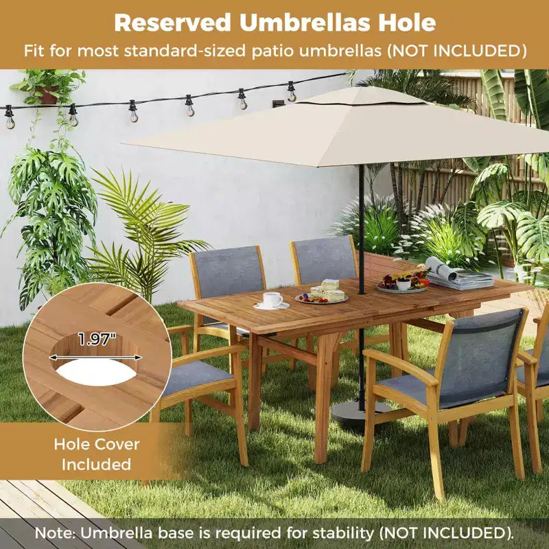 Costway 9PCS Acacia Wood Outdoor Dining Set with 1.97 Umbrella Hole for Backyard, Garden