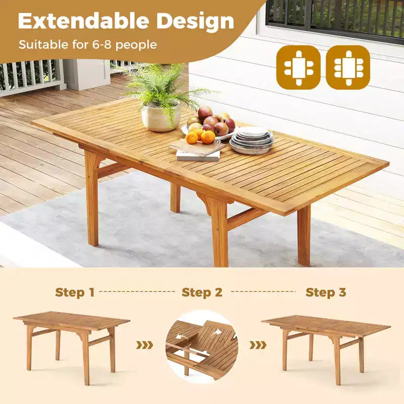 Costway 9PCS Acacia Wood Outdoor Dining Set with 1.97 Umbrella Hole for Backyard, Garden
