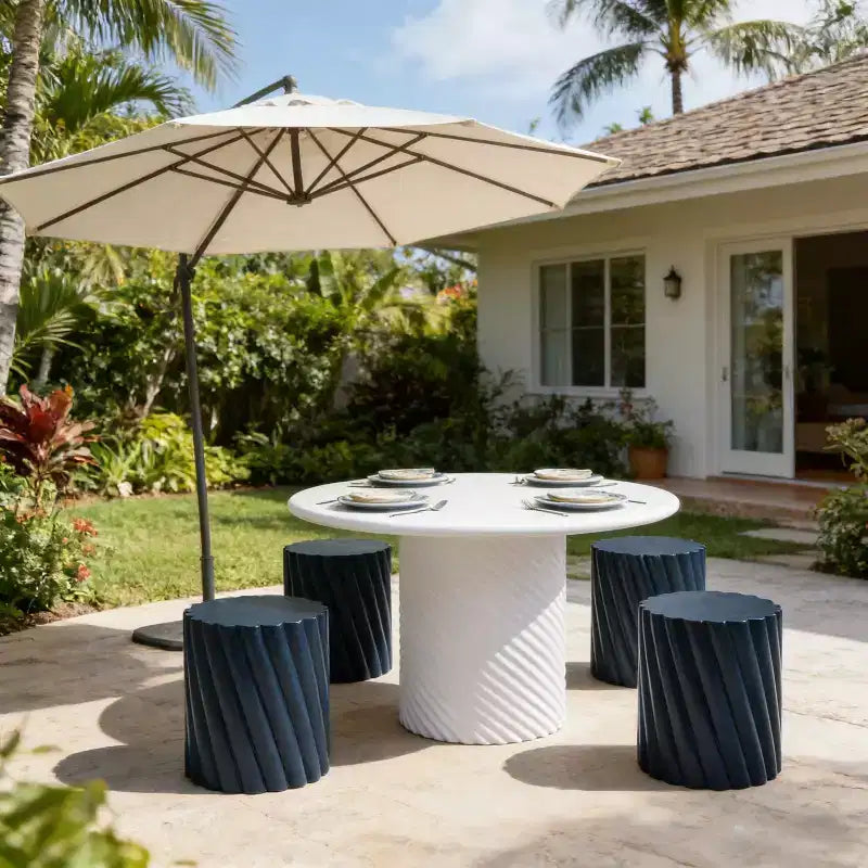 Christopher Knight Home Teodora Modern Outdoor 5 Piece Lightweight Concrete Dining Set with Fluted Stools