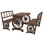 Patio Table and Chairs for 4 People, Wagon Wheel Design, Outdoor Furniture Set for Backyard, Garden, Carbonized