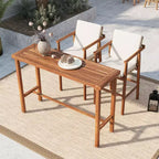 GDFStudio Agnes Patio Modern 3-Piece Acacia Wood Counter Height Dining Set with Cushioned Stools