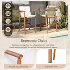 GDFStudio Agnes Patio Modern 3-Piece Acacia Wood Counter Height Dining Set with Cushioned Stools