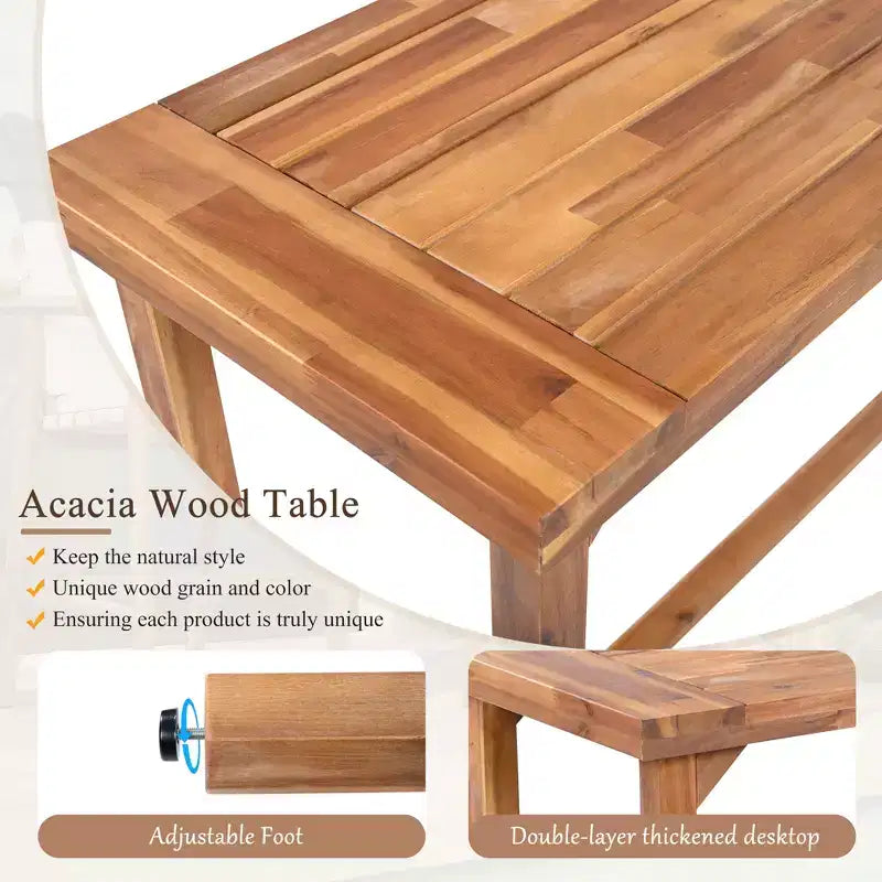 GDFStudio Agnes Patio Modern 3-Piece Acacia Wood Counter Height Dining Set with Cushioned Stools