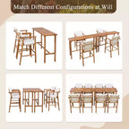 GDFStudio Agnes Patio Modern 3-Piece Acacia Wood Counter Height Dining Set with Cushioned Stools