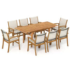 Gymax 9PCS Acacia Wood Outdoor Dining Set w/ 1.97 Umbrella Hole for Backyard Garden Natural & Gray