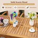 Gymax 9PCS Acacia Wood Outdoor Dining Set w/ 1.97 Umbrella Hole for Backyard Garden Natural & Gray