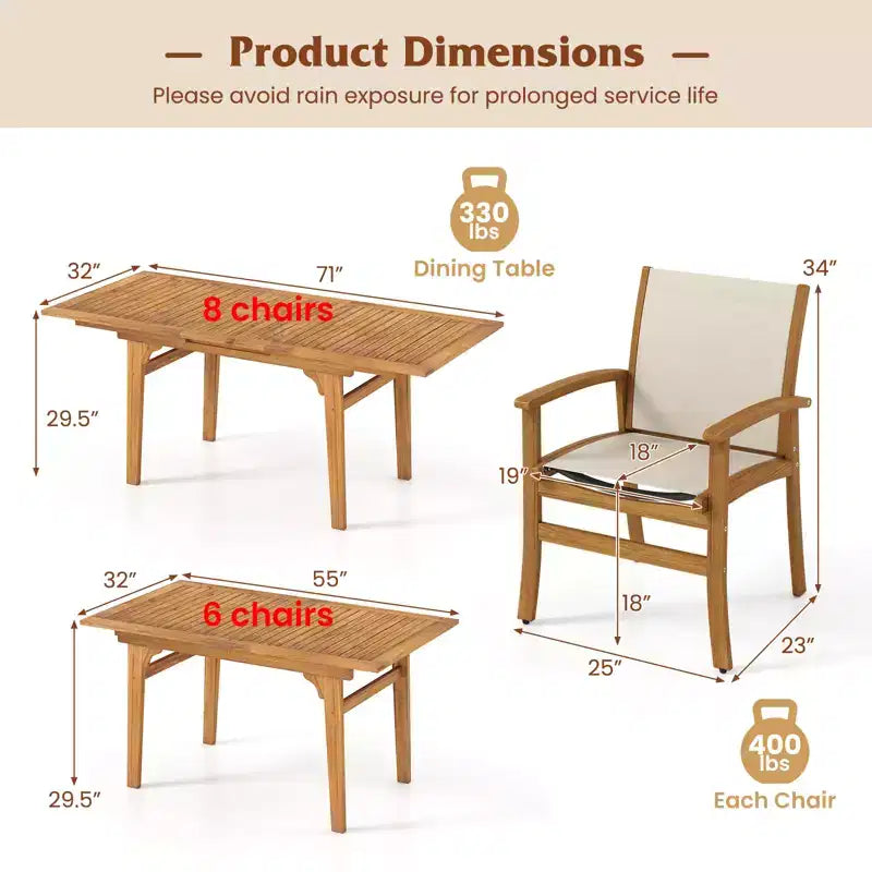 Gymax 9PCS Acacia Wood Outdoor Dining Set w/ 1.97 Umbrella Hole for Backyard Garden Natural & Gray