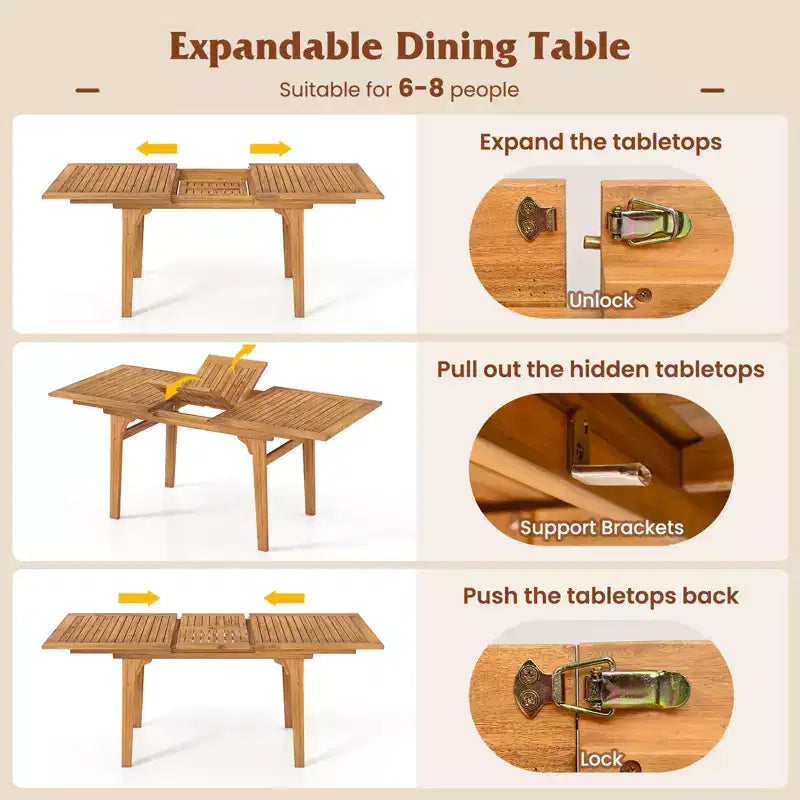 Gymax 9PCS Acacia Wood Outdoor Dining Set w/ 1.97 Umbrella Hole for Backyard Garden Natural & Gray