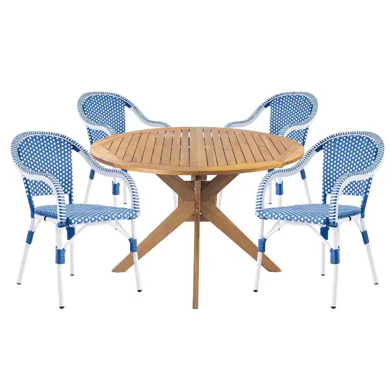 Christopher Knight Home Lontine 5 Piece French PE Rattan Outdoor Dining Set with Acacia Wood Dining Table
