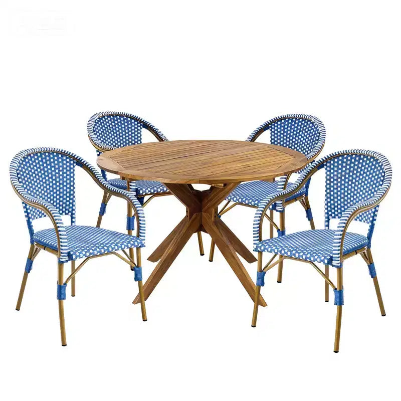 Christopher Knight Home Lontine 5 Piece French PE Rattan Outdoor Dining Set with Acacia Wood Dining Table