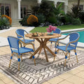 Christopher Knight Home Lontine 5 Piece French PE Rattan Outdoor Dining Set with Acacia Wood Dining Table
