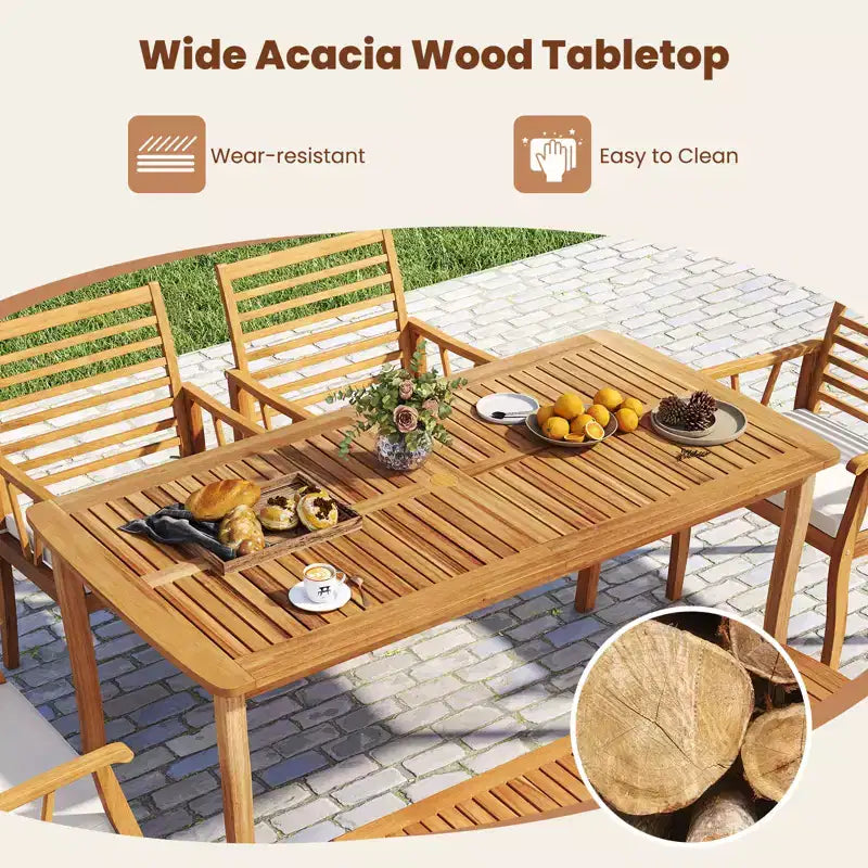 Gymax 3 Pieces Outdoor Dining Set for 4 People Patio Acacia Wood Table & Bench Set