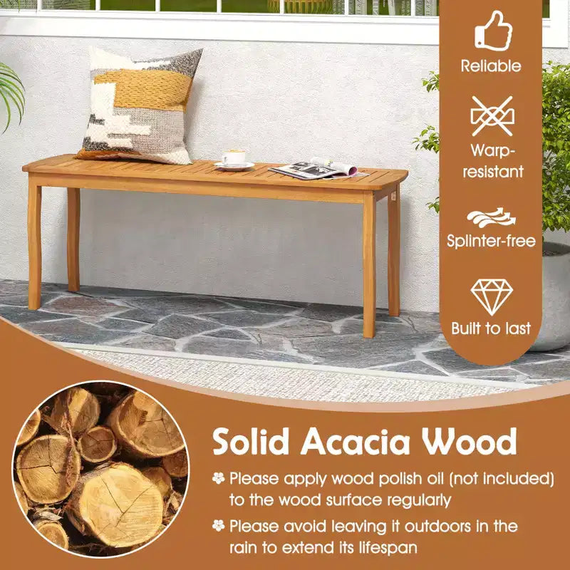 Gymax 3 Pieces Outdoor Dining Set for 4 People Patio Acacia Wood Table & Bench Set