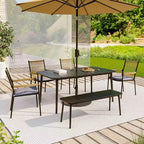 LAUSAINT HOME Outdoor Dining Set, Outdoor Table and Chairs Set with Umbrella Hole
