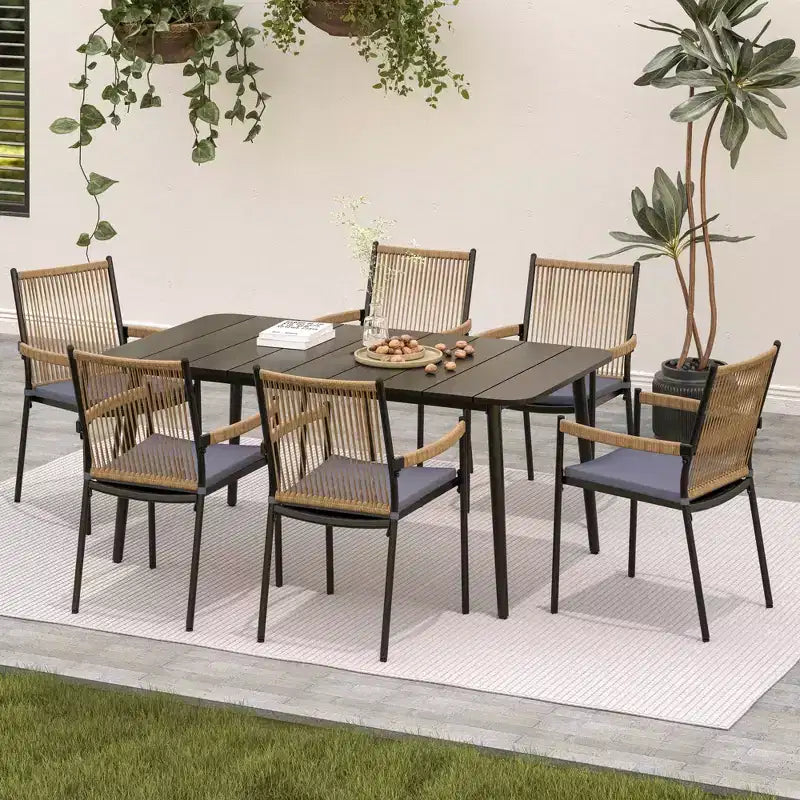 LAUSAINT HOME Outdoor Dining Set, Outdoor Table and Chairs Set with Umbrella Hole
