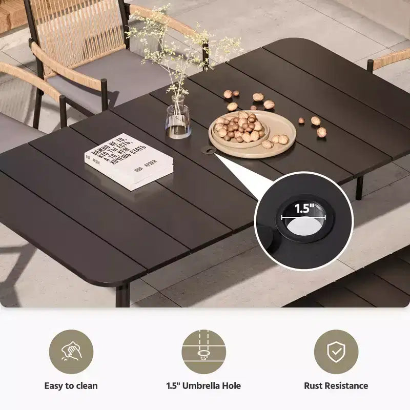 LAUSAINT HOME Outdoor Dining Set, Outdoor Table and Chairs Set with Umbrella Hole