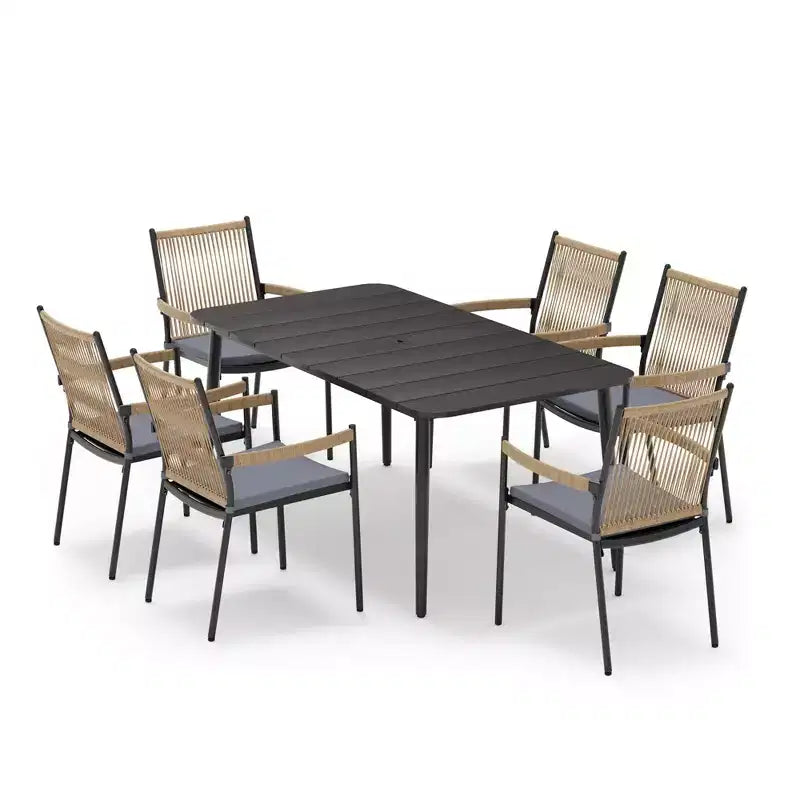 LAUSAINT HOME Outdoor Dining Set, Outdoor Table and Chairs Set with Umbrella Hole
