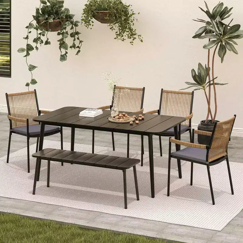 LAUSAINT HOME Outdoor Dining Set, Outdoor Table and Chairs Set with Umbrella Hole