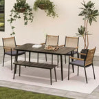 LAUSAINT HOME Outdoor Dining Set, Outdoor Table and Chairs Set with Umbrella Hole