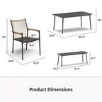 LAUSAINT HOME Outdoor Dining Set, Outdoor Table and Chairs Set with Umbrella Hole