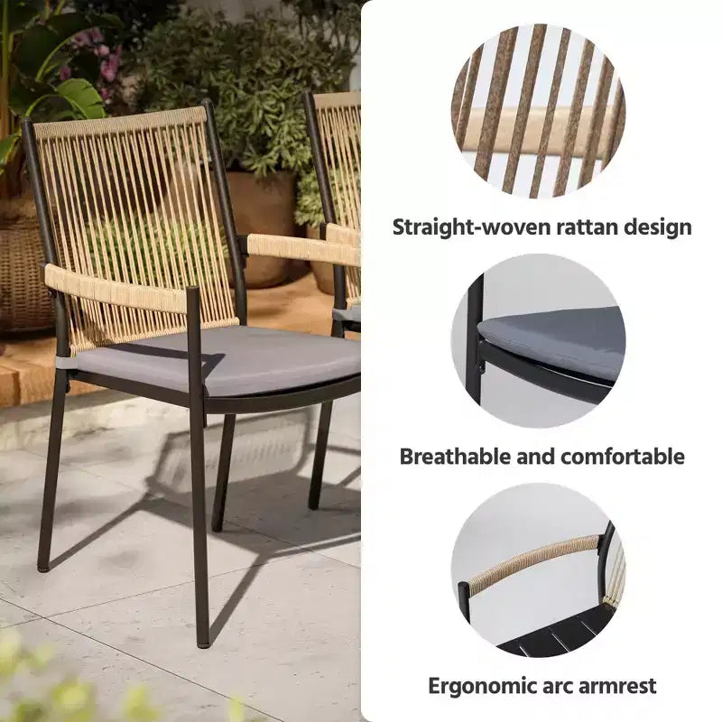 LAUSAINT HOME Outdoor Dining Set, Outdoor Table and Chairs Set with Umbrella Hole