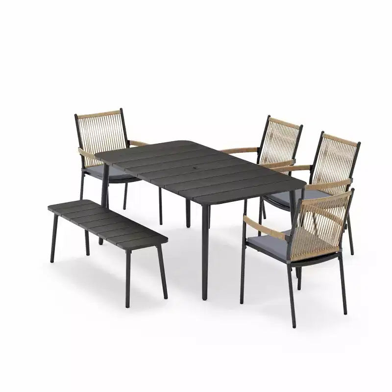 LAUSAINT HOME Outdoor Dining Set, Outdoor Table and Chairs Set with Umbrella Hole