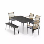 LAUSAINT HOME Outdoor Dining Set, Outdoor Table and Chairs Set with Umbrella Hole