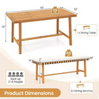 Gymax 3-Piece Patio Dining Set Rectangular Table & 2 Benches w/1.97 Umbrella Hole