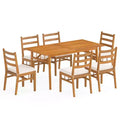 Gymax 7PCS Patio Acacia Wood Dining Set w/ 1.97 Umbrella Hole & Cushions for Backyard