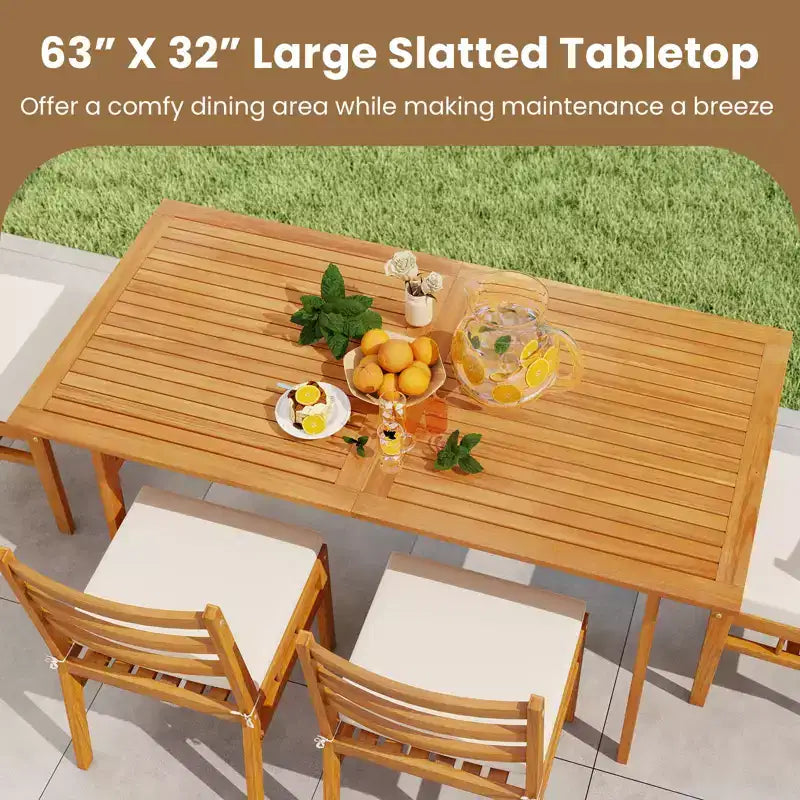 Gymax 7PCS Patio Acacia Wood Dining Set w/ 1.97 Umbrella Hole & Cushions for Backyard