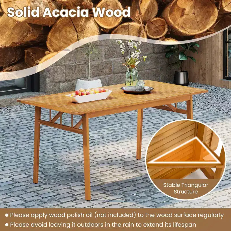 Gymax 7PCS Patio Acacia Wood Dining Set w/ 1.97 Umbrella Hole & Cushions for Backyard