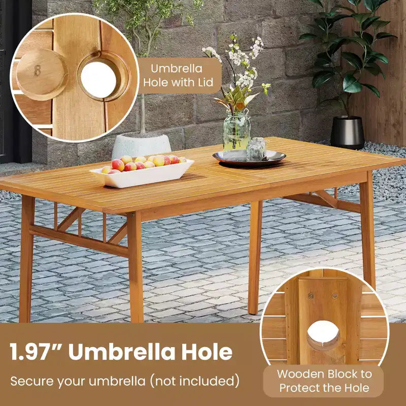 Gymax 7PCS Patio Acacia Wood Dining Set w/ 1.97 Umbrella Hole & Cushions for Backyard