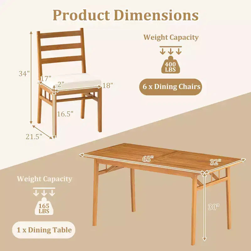 Gymax 7PCS Patio Acacia Wood Dining Set w/ 1.97 Umbrella Hole & Cushions for Backyard