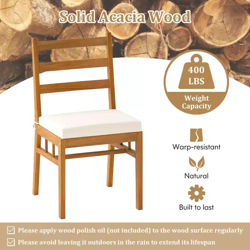 Gymax 7PCS Patio Acacia Wood Dining Set w/ 1.97 Umbrella Hole & Cushions for Backyard