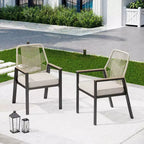 Captiva Designs 7pc Patio Expandable Steel Dining Table and Swivel Wicker Chairs with Thick Cushions