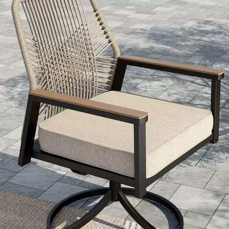 Captiva Designs 7pc Patio Expandable Steel Dining Table and Swivel Wicker Chairs with Thick Cushions